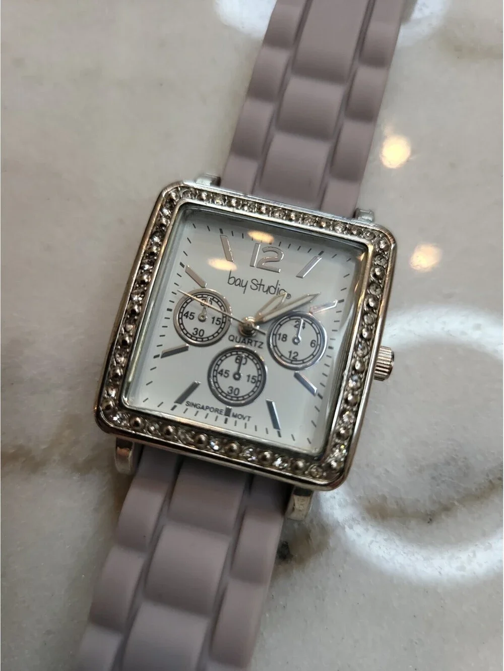 Bay Studio Watch Women 35mm SilverTone Gray Silicone Band 8.5